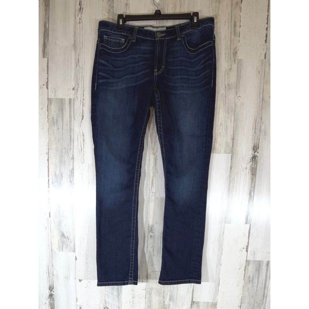 BKE Payton Jeans 32R (Fits‎ 34x30) Dark Wash Slim Straight BPL1211 Thick Stitch